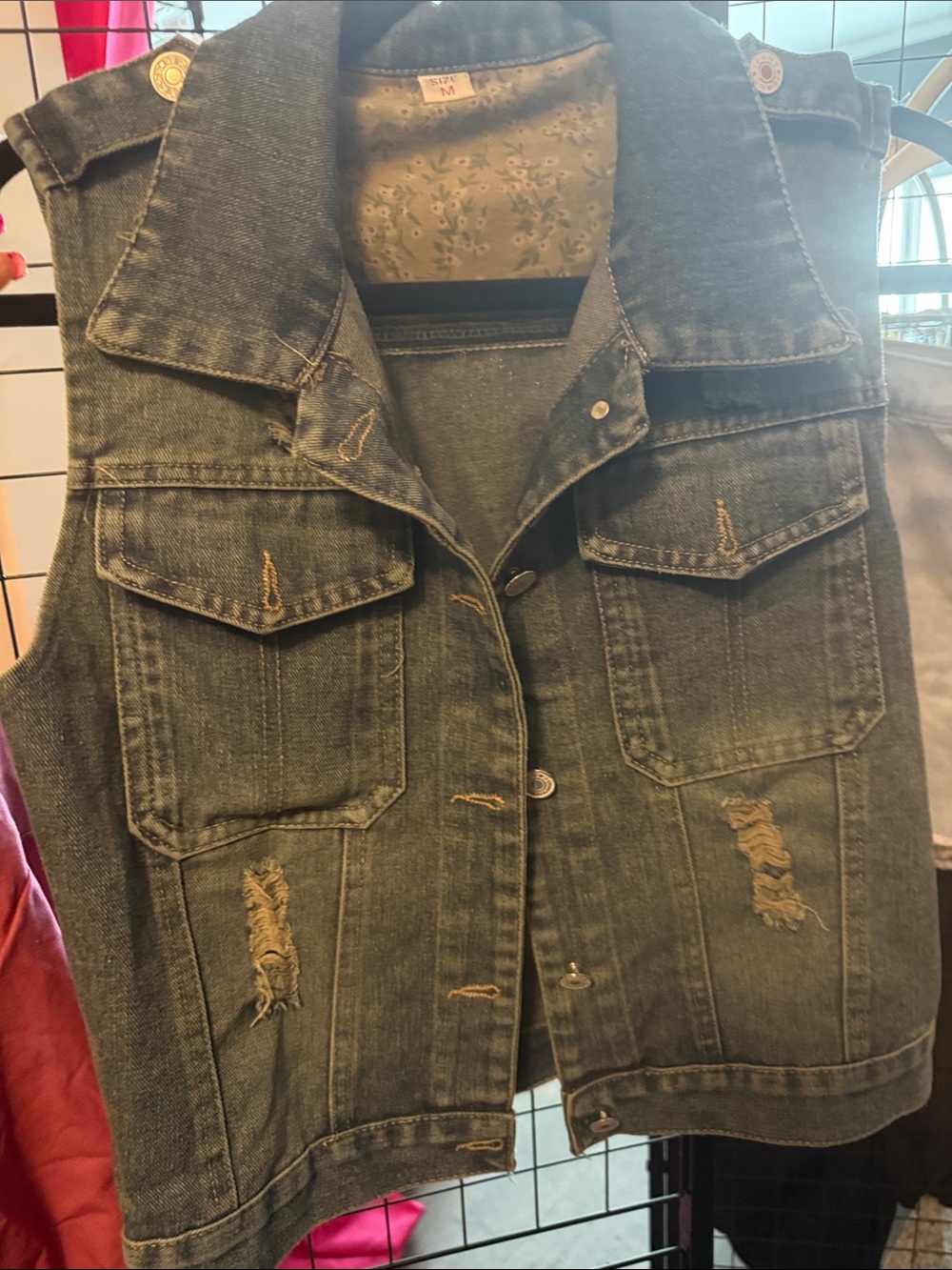 Sleeveless Distressed Denim Vest - Blue